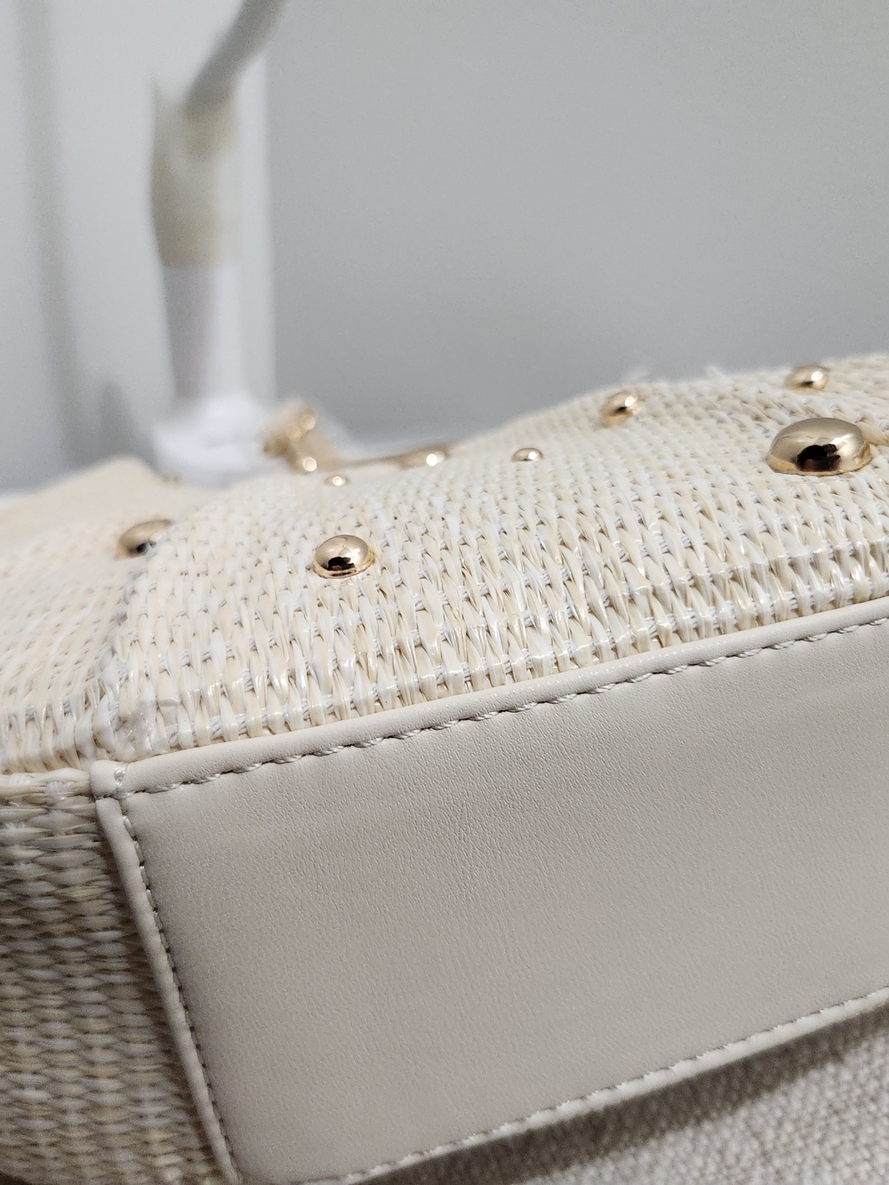 Urban Expressions Cream Woven Hobo Bag with Gold Studs! - Picture 8 of 10